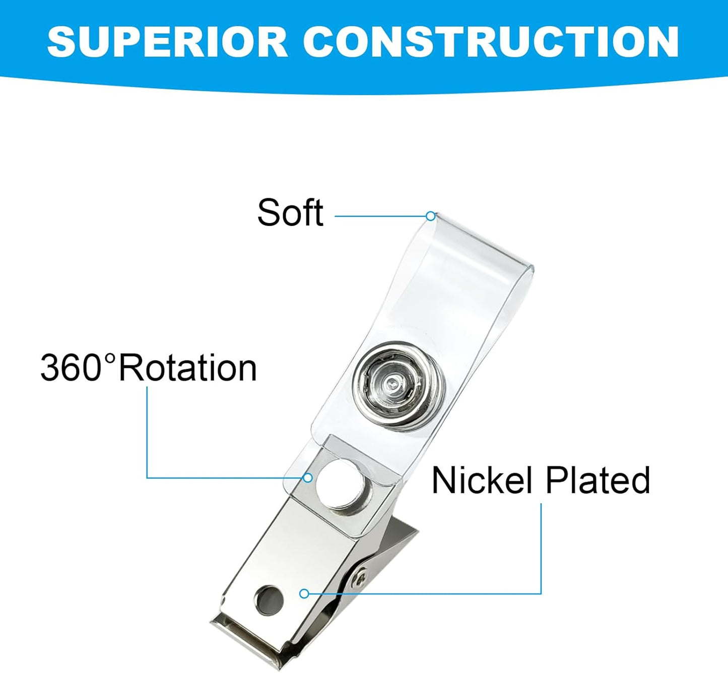 200pc ID Badge Clip,Badge Clips with Strap Clear Strap,Metal Name Badge Clips Adapter for ID Cards, Badge Holders, Name Tags, Work Badges