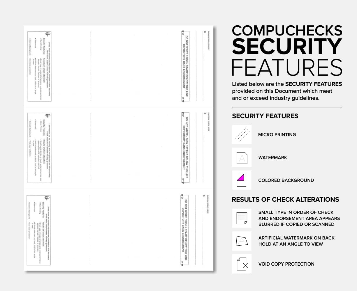 500 High Security Check Paper with 3 Blank Checks Per Page | Blank Check Stock for Personal and Business Use - Computer Laser Check | Payroll Checks - 500 Sheets/1500 Checks Gold Marble