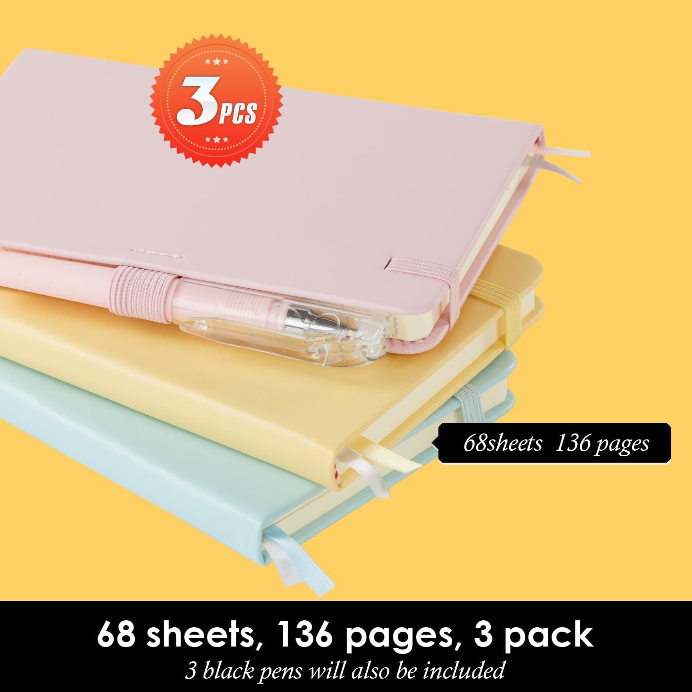 Small Notebook Journal with Pen, Mini Pocket Notepad for Women, Small Pocket Size Note pads for Note Taking, Pink, Yellow, Sky Blue Note Book
