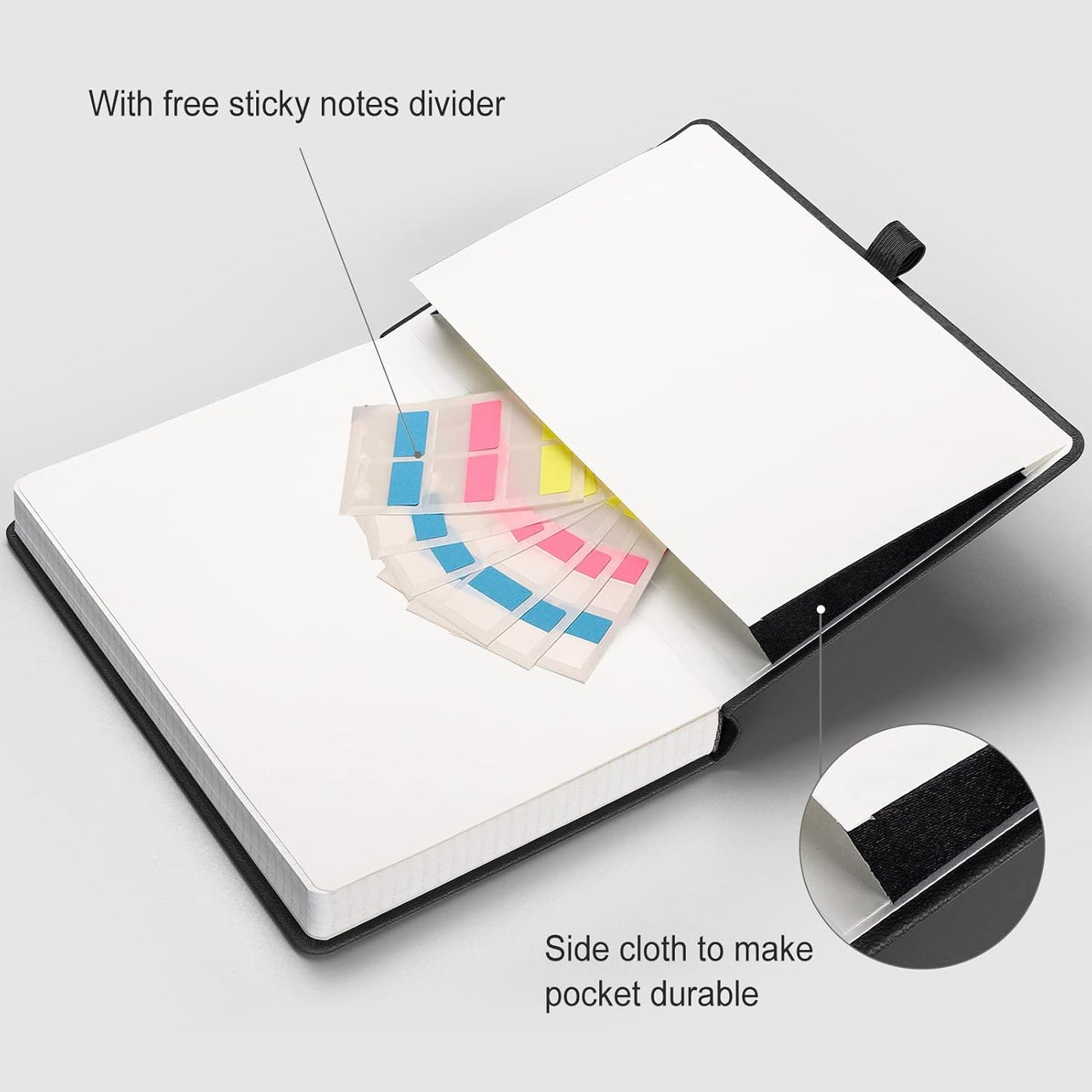 AHGXG Graph Paper Notebook - 320 Pages Grid Notebook Thick Journal A5, 100gsm Thick Graph Paper, Leather Hardcover, Inner Pocket,5.75'' × 8.38''- Black