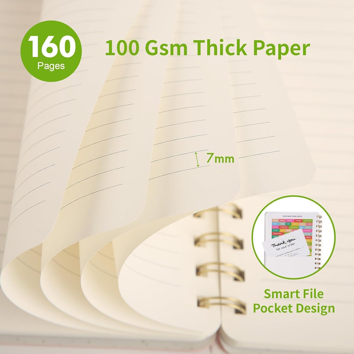 Lined Spiral Notebook College Ruled A5 Journal Book for Note Taking, 160 Pages Writing Journal for Office and Home School Supplies 5.75x8.125 inch - Light Green