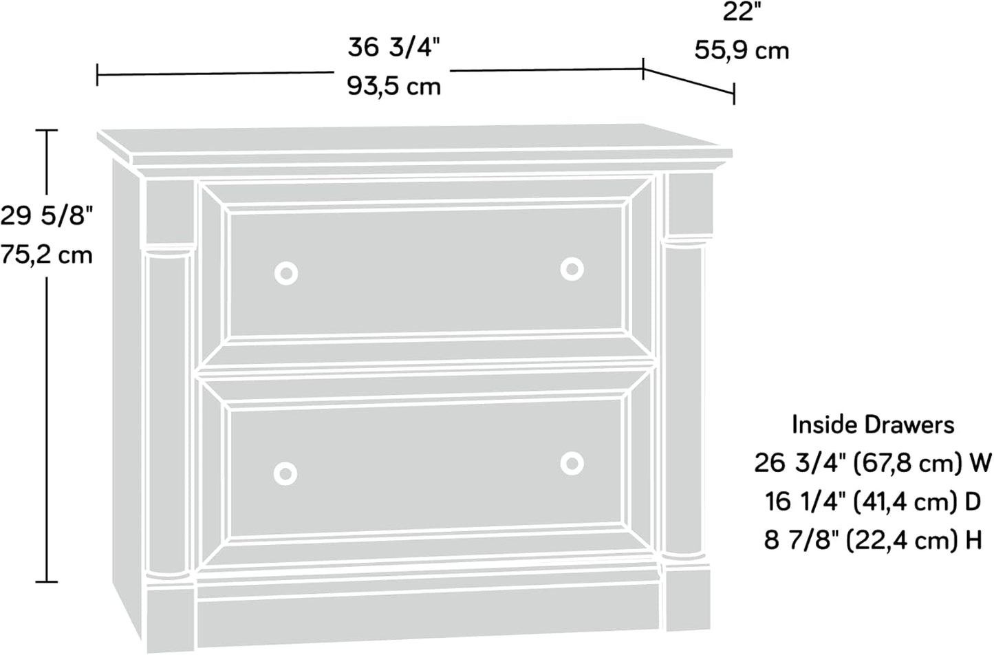Sauder Palladia 2 Drawer File Cabinet, Lateral Filing Cabinets for Home Office, Hanging File Folders Organizer, Interlocking Drawers, in Wind Oak Finish