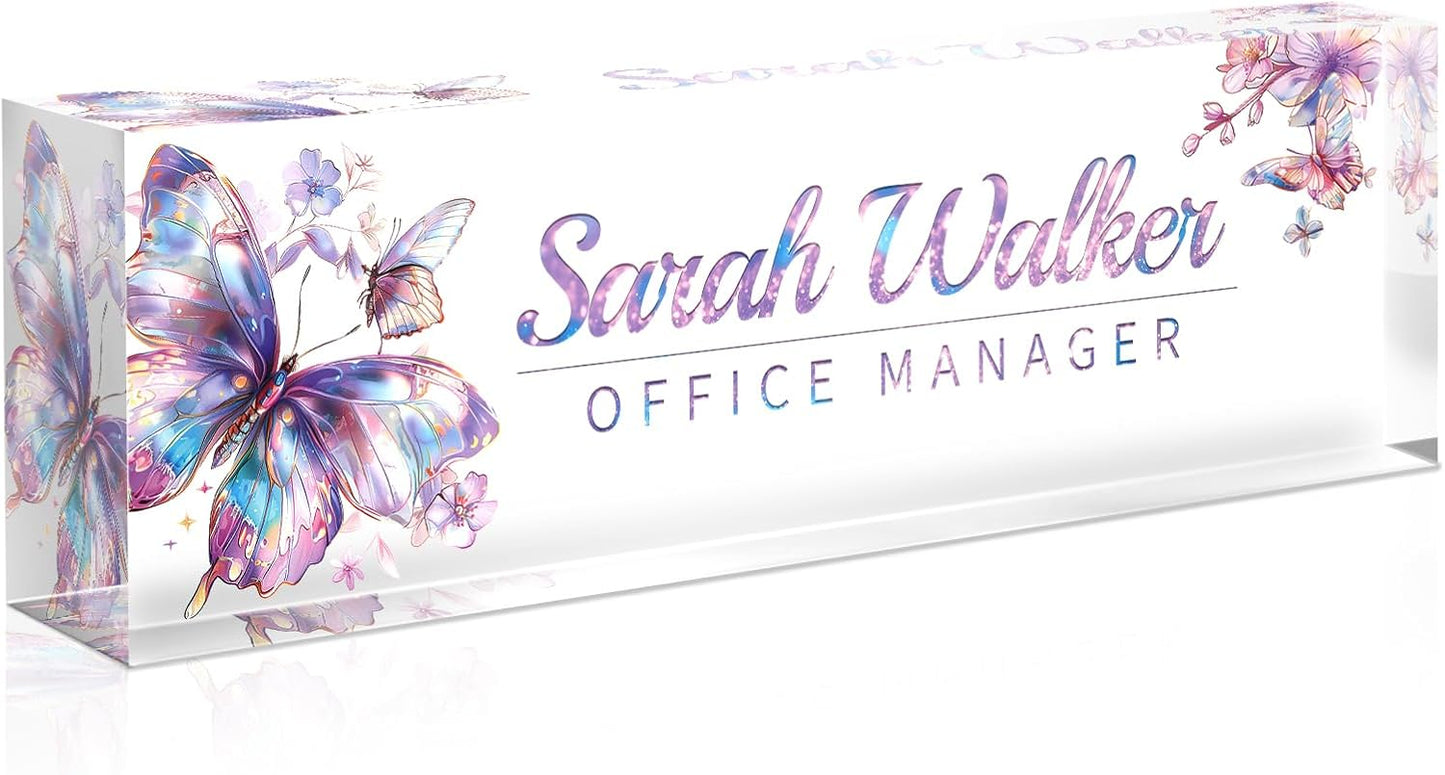 Name Plate for Desk, Desk Name Plate Personalized, Office Decor for Women Men, Acrylic Desktop Accessories, Office Appreciation Gifts for Boss Social Workers Nurse Teacher Employee (Galaxy)