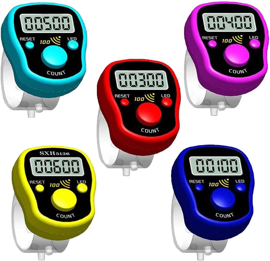 Finger Counter Click Manual Digital clicker, 5pack Stitch Tally Knitting Counters Led Re-settable Digits Pitch Electronic LCD Display finger Number Counter Fr Row, People, Score, Inventory,Crochet