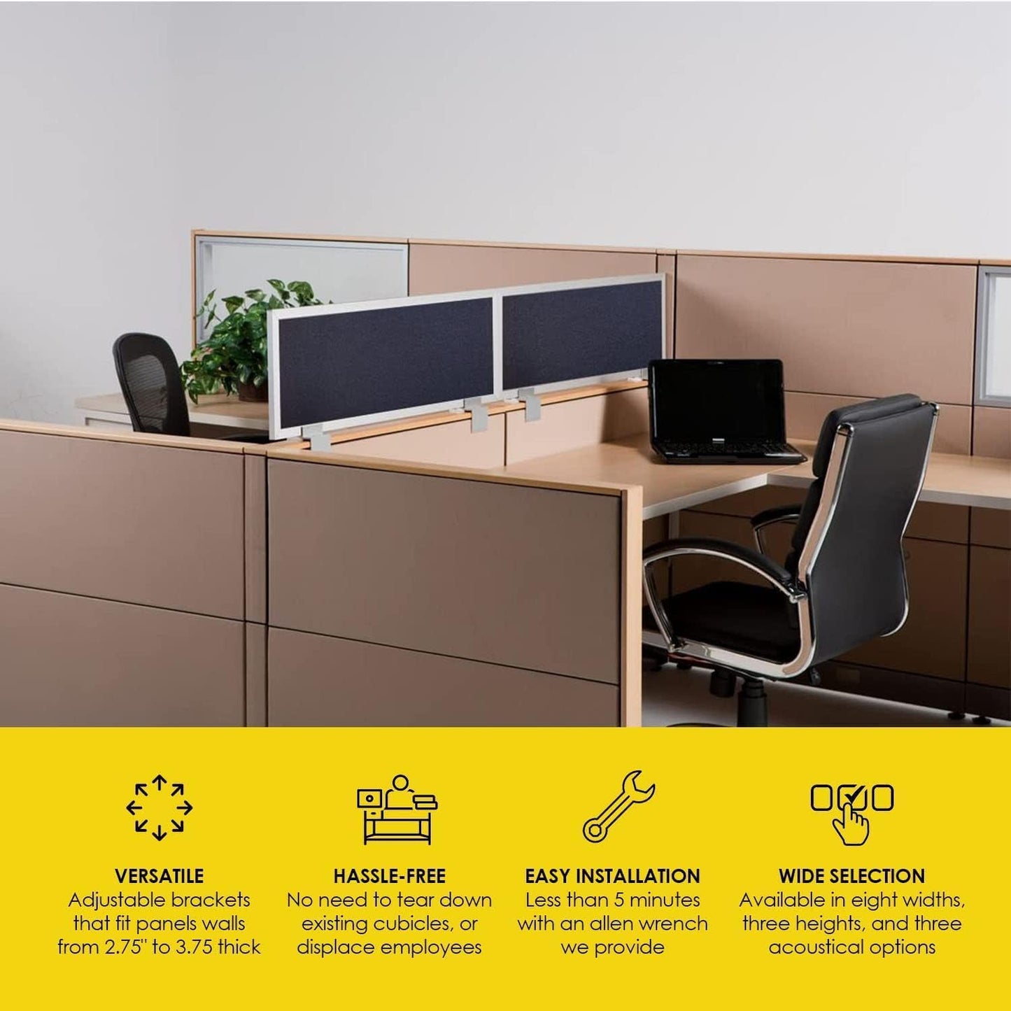 OBEX Acoustical Cubicle Privacy Screen Extender Desk Panel & Office Divider, Add Separation & Block Noise, 24" x 42", Overcast