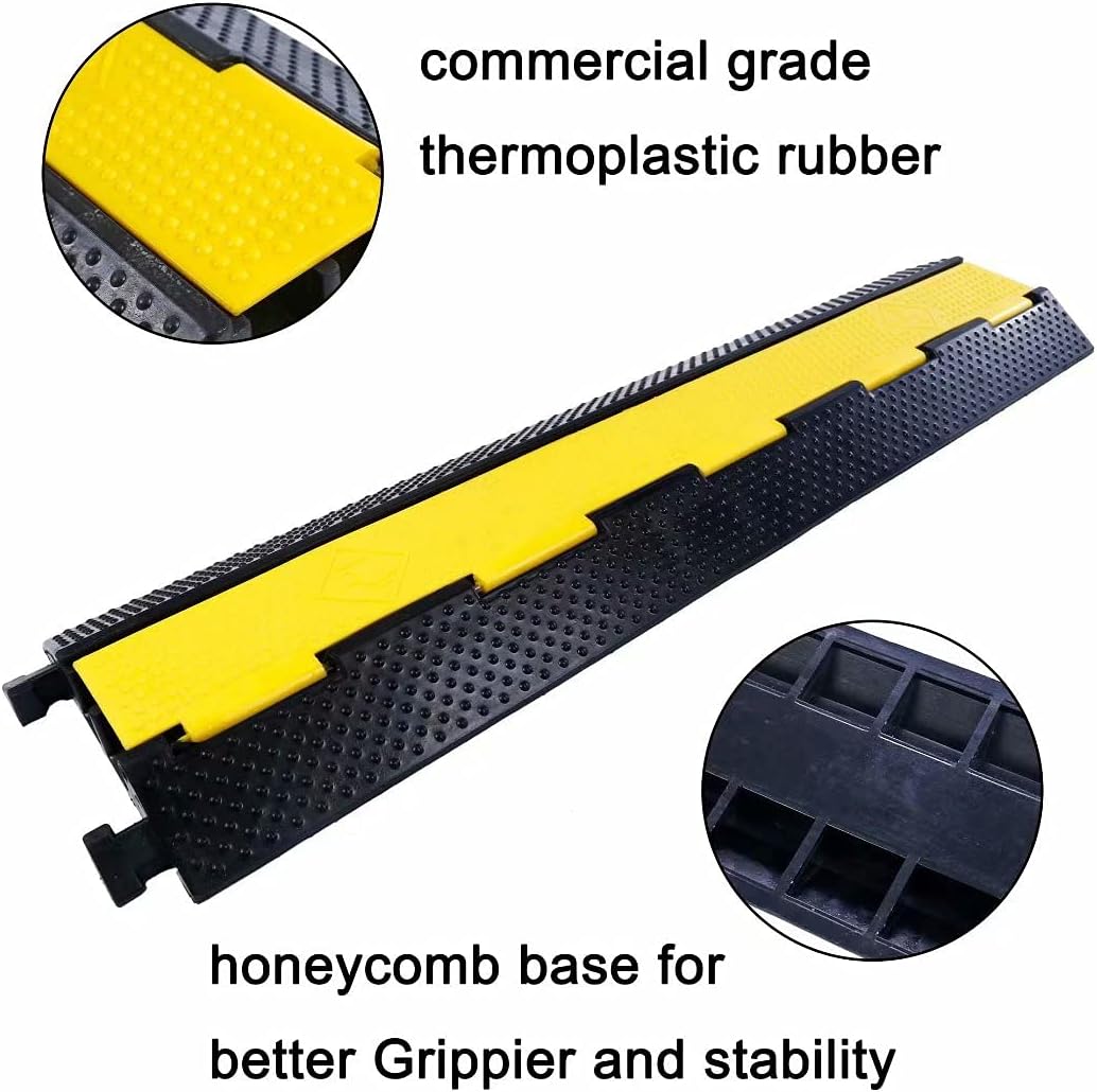 Rubber Cable Ramp Cord Cover Cable Protector Ramps Wire Hose Protective 2 Channel 22000Lbs Load Capacity Traffic Speed Bump for Asphalt Concrete Gravel Driveway Indoor Outdoor, 4 Pack
