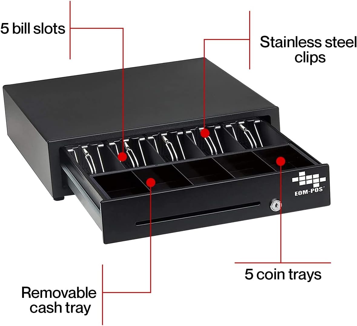 Cash Register Money Drawer. Compatible with Square [Receipt Printer Required]. Includes Built in Cable to Connect to Receipt Printer. (Printer Driven)