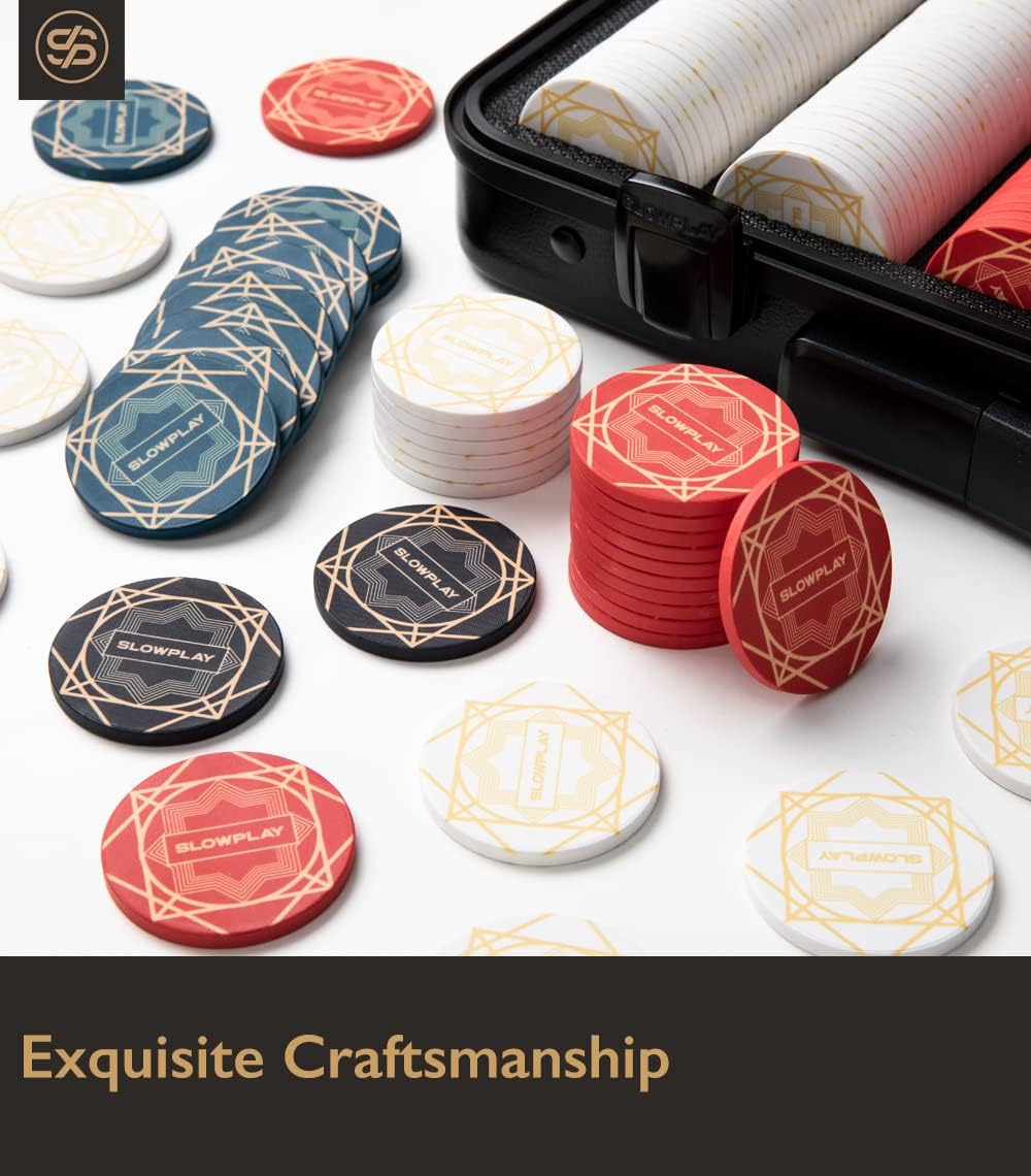 SLOWPLAY Nash Ceramic Poker Chips in Bulk, Casino Grade Ceramic 10-Gram Poker Chip for Texas Hold'em, 39mm Professional Chips Pack of 50 with Denomination of 25