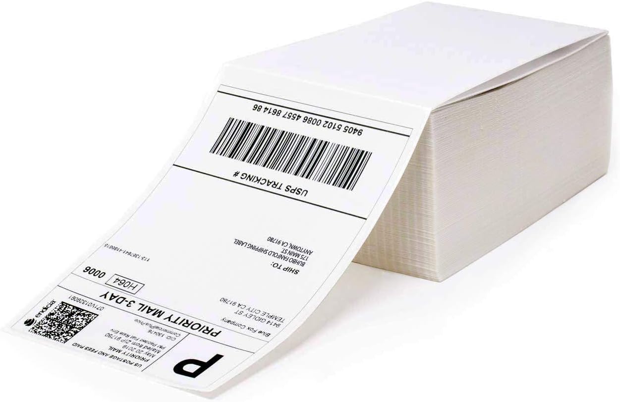 MFLABEL Fanfold 4" x 6" Direct Thermal Labels White Perforated Shipping Labels (8 Stacks)