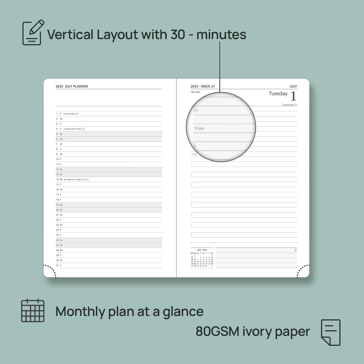 POPRUN 2025-2026 Daily Planner One Page Per Day (Medium - 5.75'' x 8.5'') - Academic Calendar (July 2025 - June 2026), 2025 Day Appointment Book with Monthly Tabs, Hardcover - Light Yellow