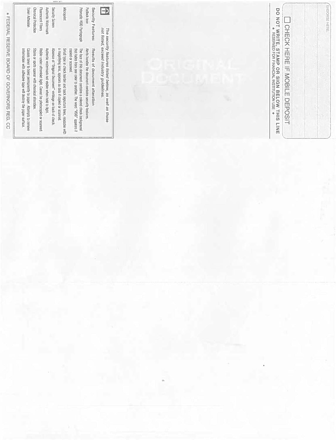 Classic Blank Business Top Check, Blank Computer Top Check Paper with Blue Herringbone Background and Signature Line, 500/Pk