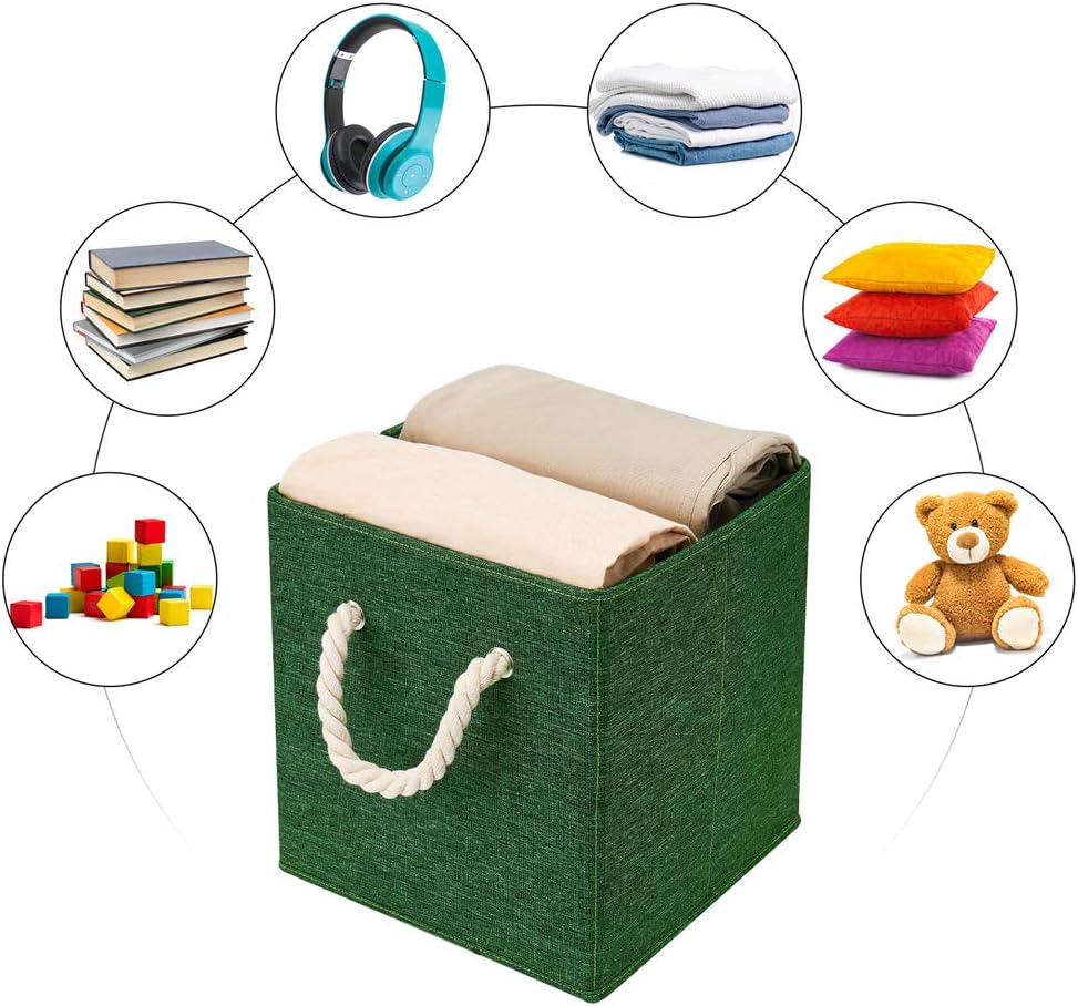 Green Foldable Polyester Fabric Storage Bins Cube Organizers,10.5x10.5x11inch,for Organizing The Clutter In The Home or Office,Set of 6,Q-ST-52-6