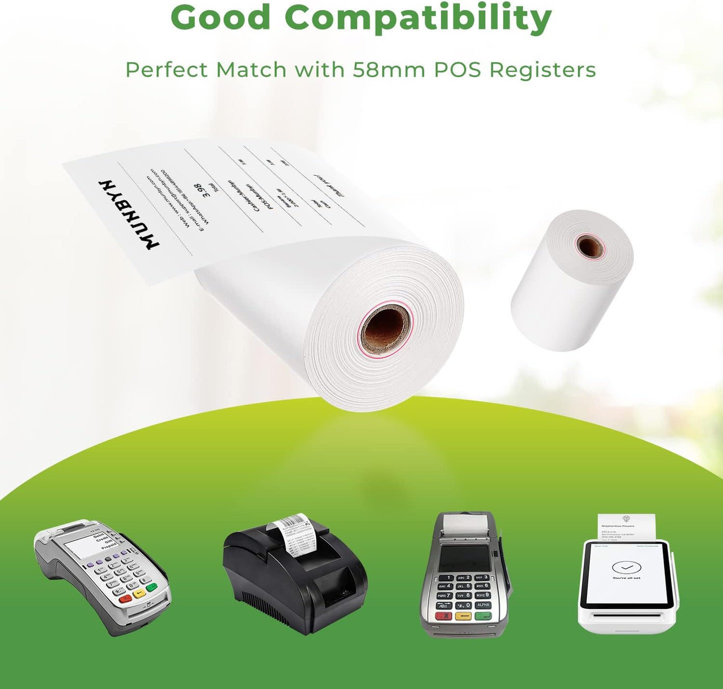 MUNBYN 2 1/4" X 85' Thermal Receipt Paper (10 Rolls) Cash Register Paper Rolls Fits for Most Credit Card Terminals, Verifone VX510 VX570 FD50 T4220, BPA Free