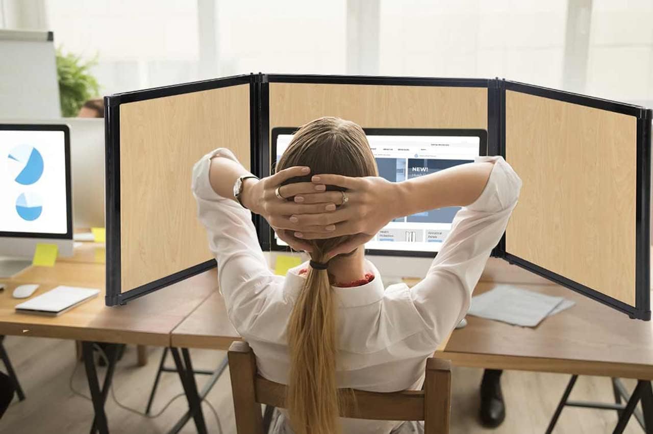Versare Folding Tabletop Display | 3-Panel Partition | Lightweight Portable Workspace Divider | Charcoal Gray 78" x 24"