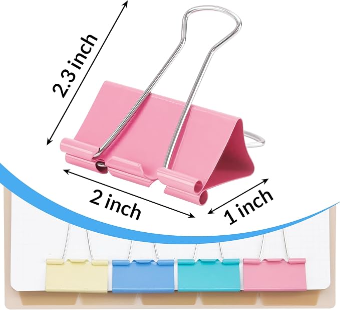 2 Inch 32 Pack Extra Large Binder Clips, Colored Jumbo Paper Clips, Big Paper - Image 3