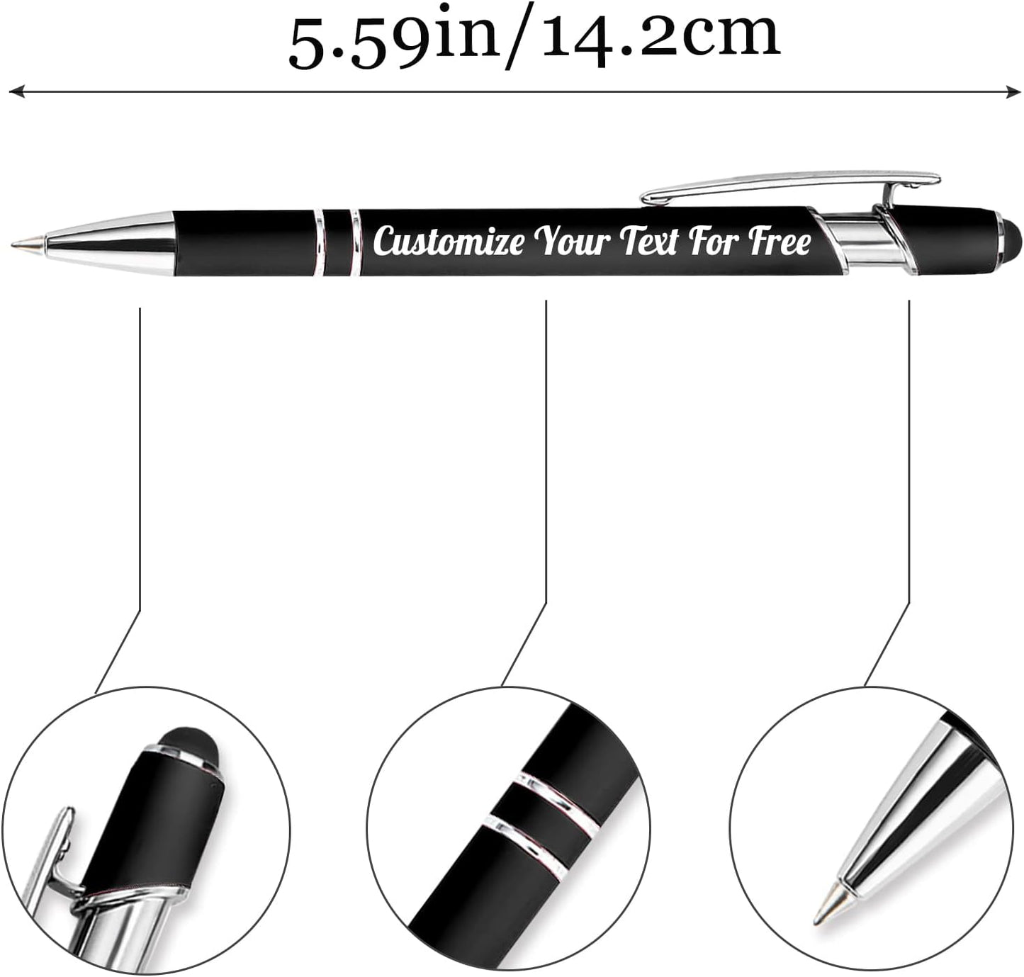 Max 500 Pcs Personalized Pens Bulk, Custom Pens with Free Engraving, Customized Stylus Tip Ballpoint Pen with Your Name Massage Text for School Office Business Graduation Anniversaries-50 Packs
