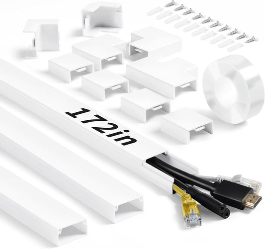 Wall Cable Hider to 3-4 Wires, LZEOY 172in Cord Hider for Wall Mount TV, White Cord Covers for Wires on Wall, Wall Cord Cover Wire Covers for Cords, Large Cable Management Kit 11xL15.7in W1.18inH0.6in