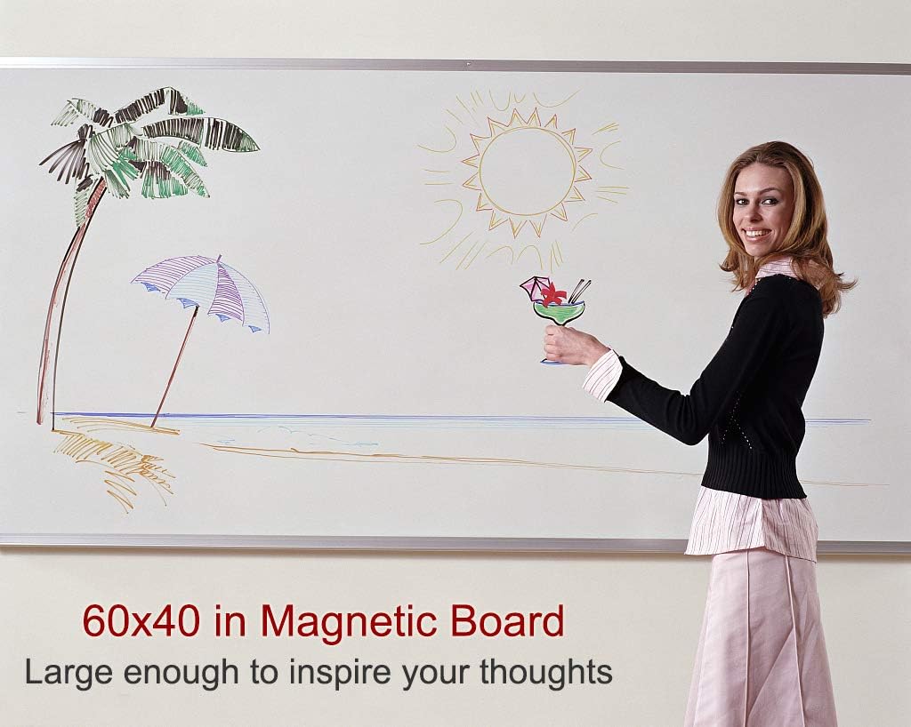 60" x 40" Magnetic Dry Erase Whiteboard with Pen Tray | Large Wall Mounted Aluminum Frame White Board for Office, Classroom & Home | Premium Presentation Board with Smooth Writing Surface