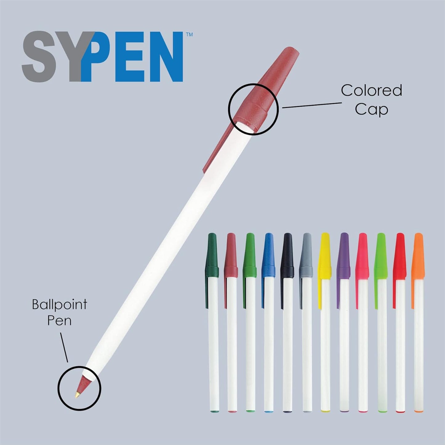 Personalized Stick Pens With your Custom Logo or Text-500 Pack Bulk-for Businesses, Parties, and Events, Custom Printed Slim Ballpoint Pens with Cap, Grey, Black Ink