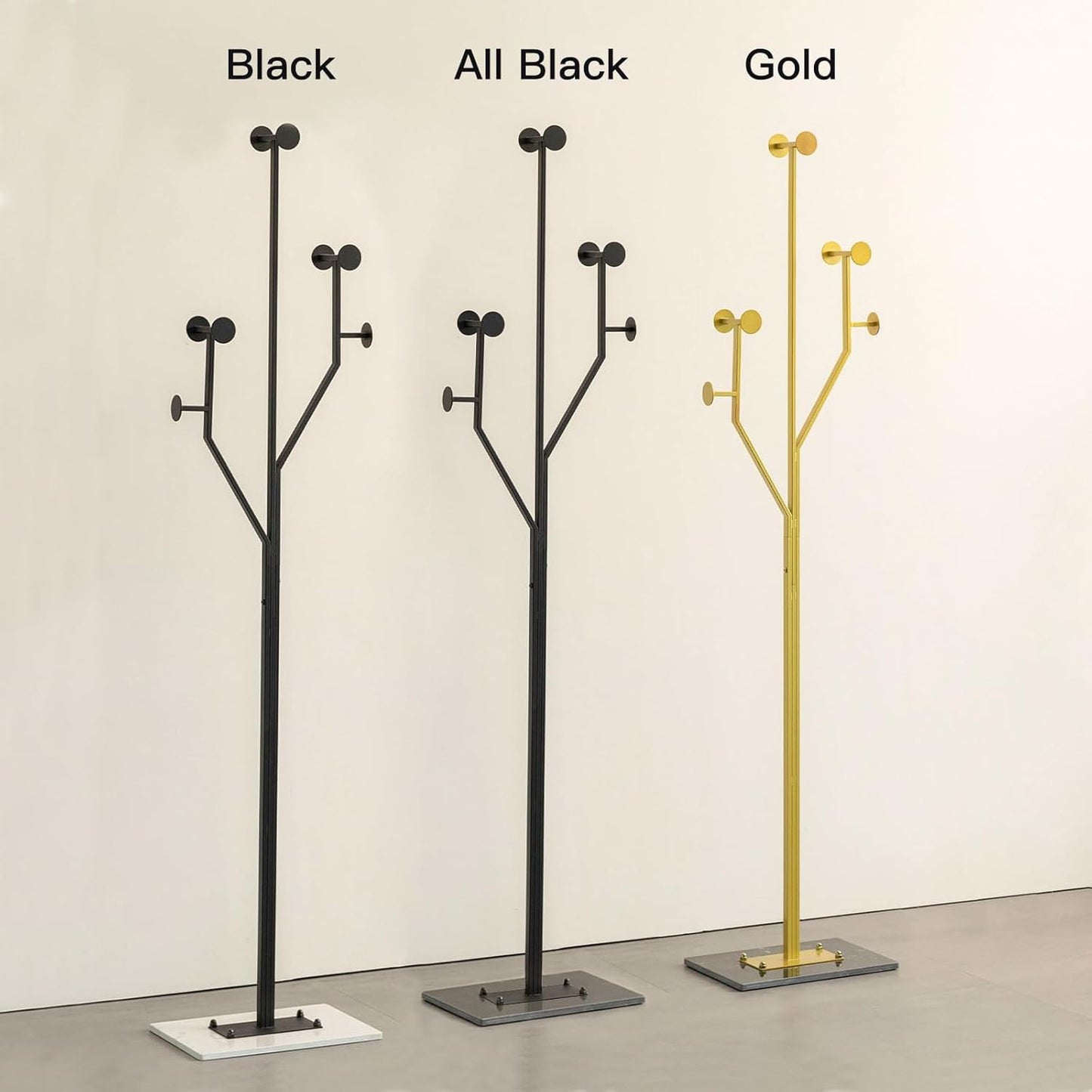 Freestanding Coat Rack Tree-shaped Metal Coat Tree with Heavy Duty Marble Base Corner Clothing Rack for Bedroom Entryway Hallway 14.96 x 10.24 x 68.9 Inches (Black)