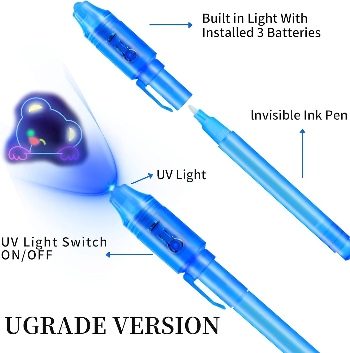 30 Pieces Invisible Ink Pen with UV Light Spy Pen Magic Marker for Kids Secret Message Pens Party Favors Ideas Gifts Easter Day Halloween
