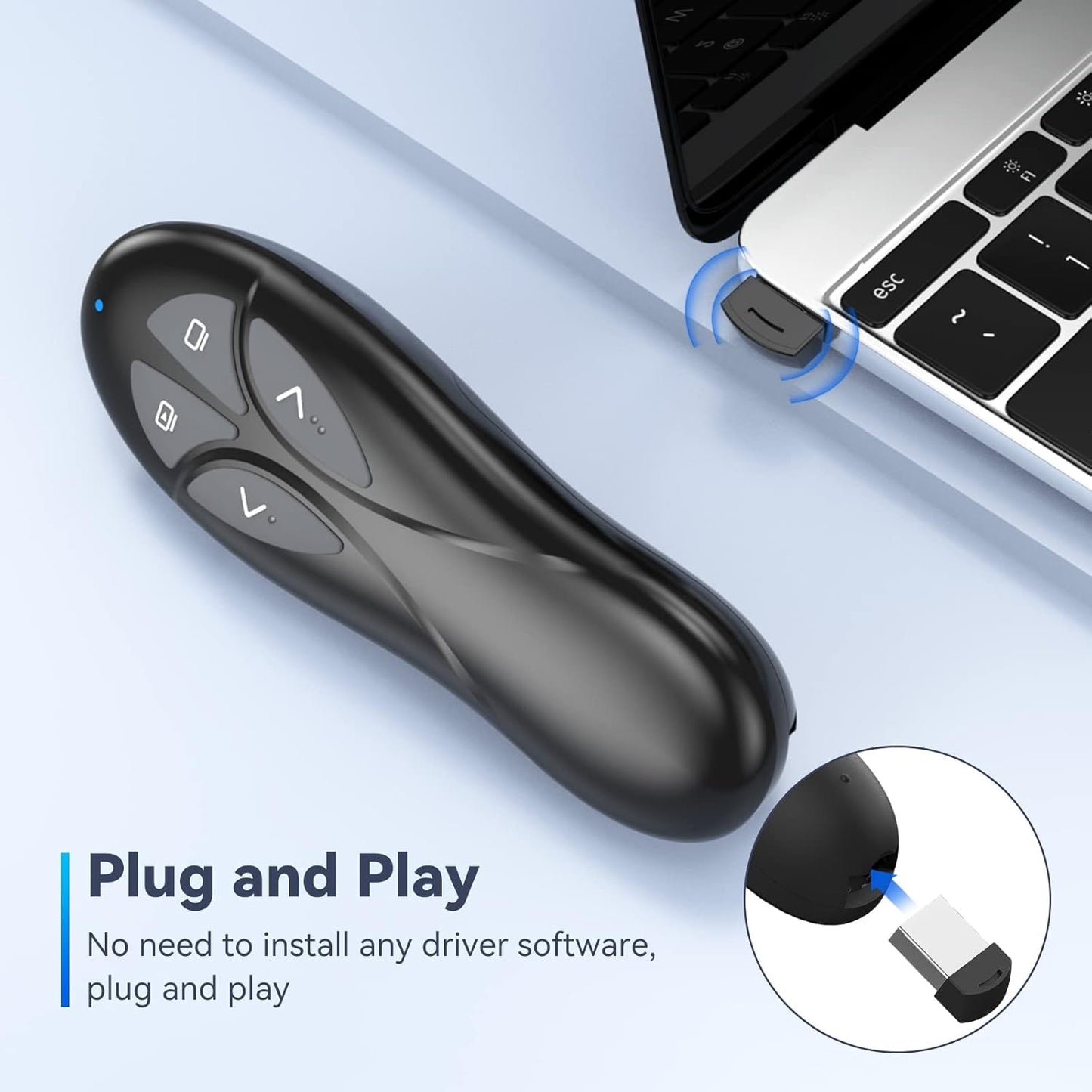 Wireless PowerPoint Remote Presentation Clicker - Presenter Remote PowerPoint Clicker with Red Laser Pointer Slide Advancer for Computer Laptop Mac
