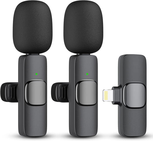 2 Pack Professional Wireless Lavalier Microphone for iPhone iPad(iPhone 14 and Below), Lapel Mics Plug-Play Clip on Lapel Mic for YouTube, Recording, Vlog, Facebook Live