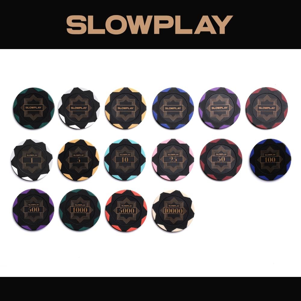 SLOWPLAY Nash Clay Poker Chips, 14 Grams Heavyweight Clay Composite, 40mm Large Chips in Bulk, Pack of 50 in Gold Without Denomination