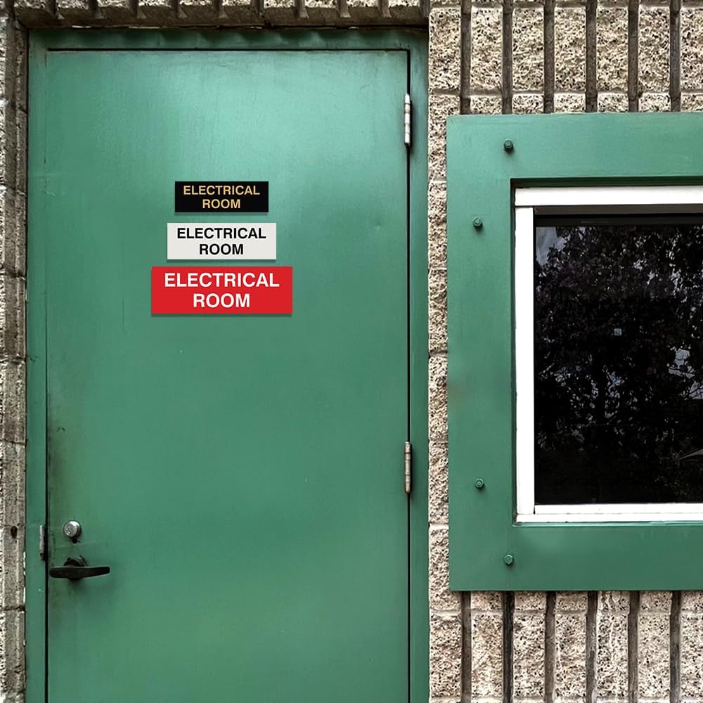 All Quality Basic Electrical Room Door/Wall Sign | Durable Construction | Building Safety - Black/Gold - Large (1 Pack)