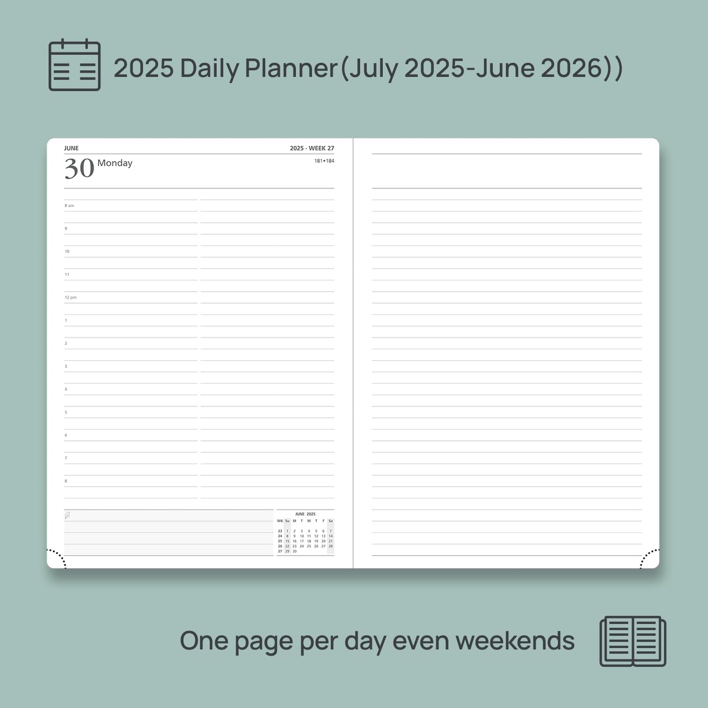 POPRUN 2025-2026 Daily Planner One Page Per Day (Large - 8.25'' x 12'') - Academic Calendar (July 2025 - June 2026), 2025 Day Appointment Book with Monthly Tabs, Hardcover - Light Pink