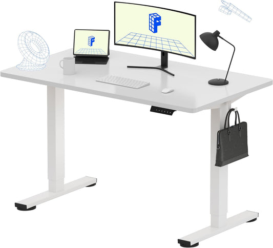 FLEXISPOT EN1 Whole-Piece White Standing Desk 48 x 24 Inches Electric Stand Up Height Adjustable Desk for Home Office (White Frame + White Top)