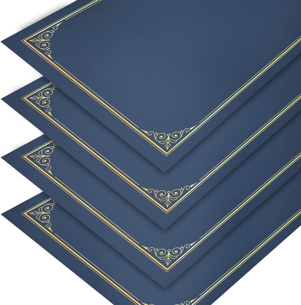 SUNEE Certificate Holders(Blue, 80 Packs, New Pattern), Diploma Covers Gold Foil Border, for Letter Size 8.5x11 Certificates, Cardstock, Document Papers
