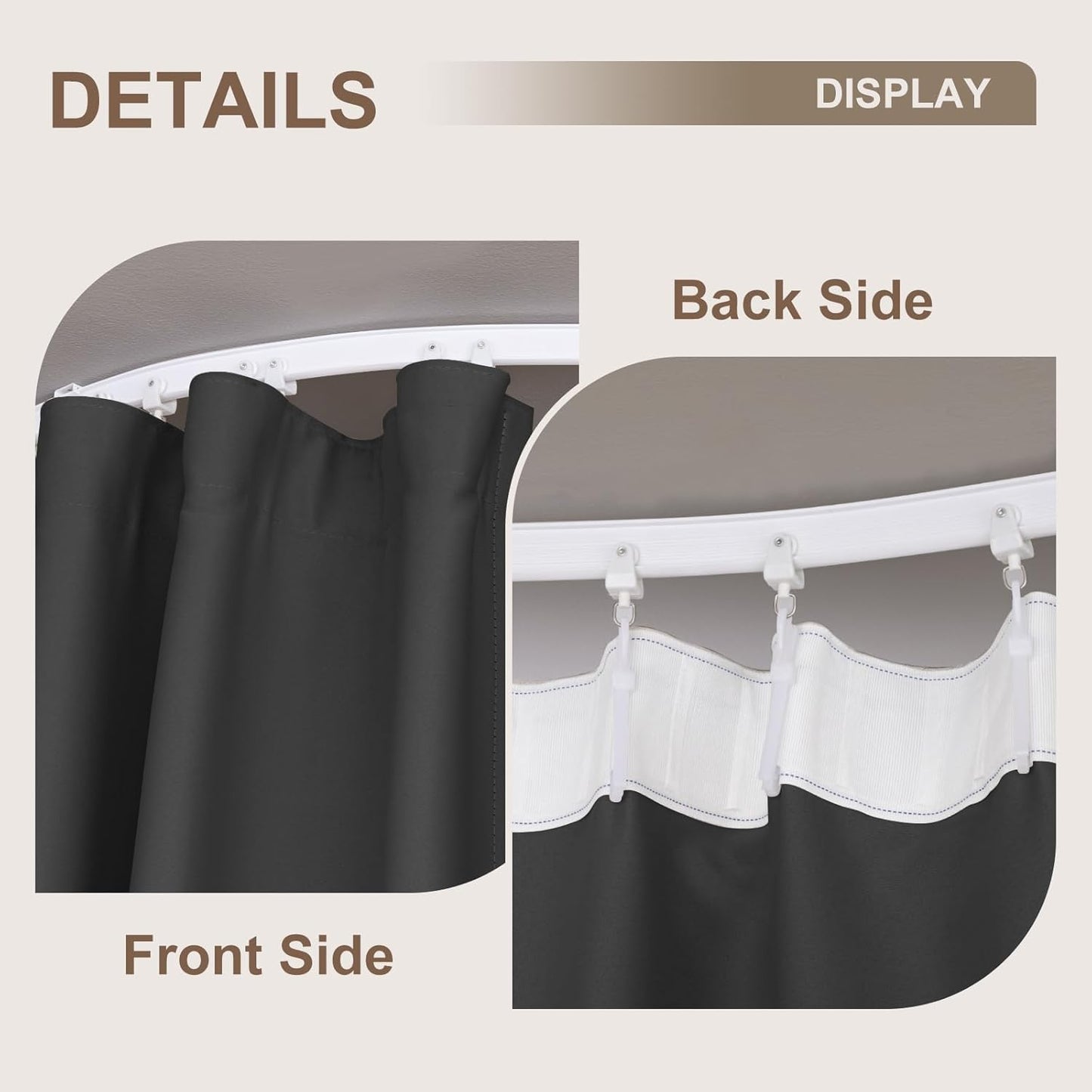 Room Divider Curtains & Flexible Bendable Tracks Set,Privacy Dividers Ceiling Track Curtain Window Blackout Curtains for Living Room Bedroom (W120 × H96 in 1 Panel Black Drape & White Rail)