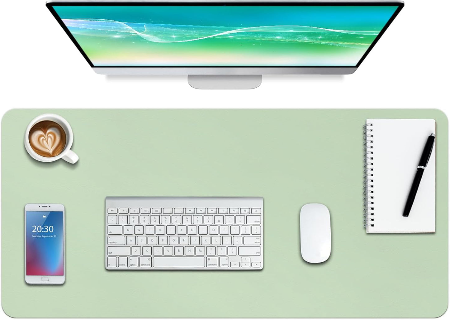 Boutilon Leather Desk Pad Protector,Non-Slip Mouse Pad,Laptop Desk Pad,Office Mouse Mat,Waterproof Leather Desk Blotter,Desk Writing Pad for Office and Home (S-Green,24"x 14")