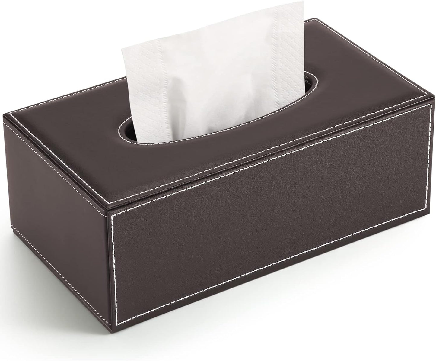 KINGFOM 3PCS/SET Desk Organizers and Accessories, Pu Leather Office Supplies Organization Set with Tissue Holder, Pencil Holder and Business Name Cards Stand Brown