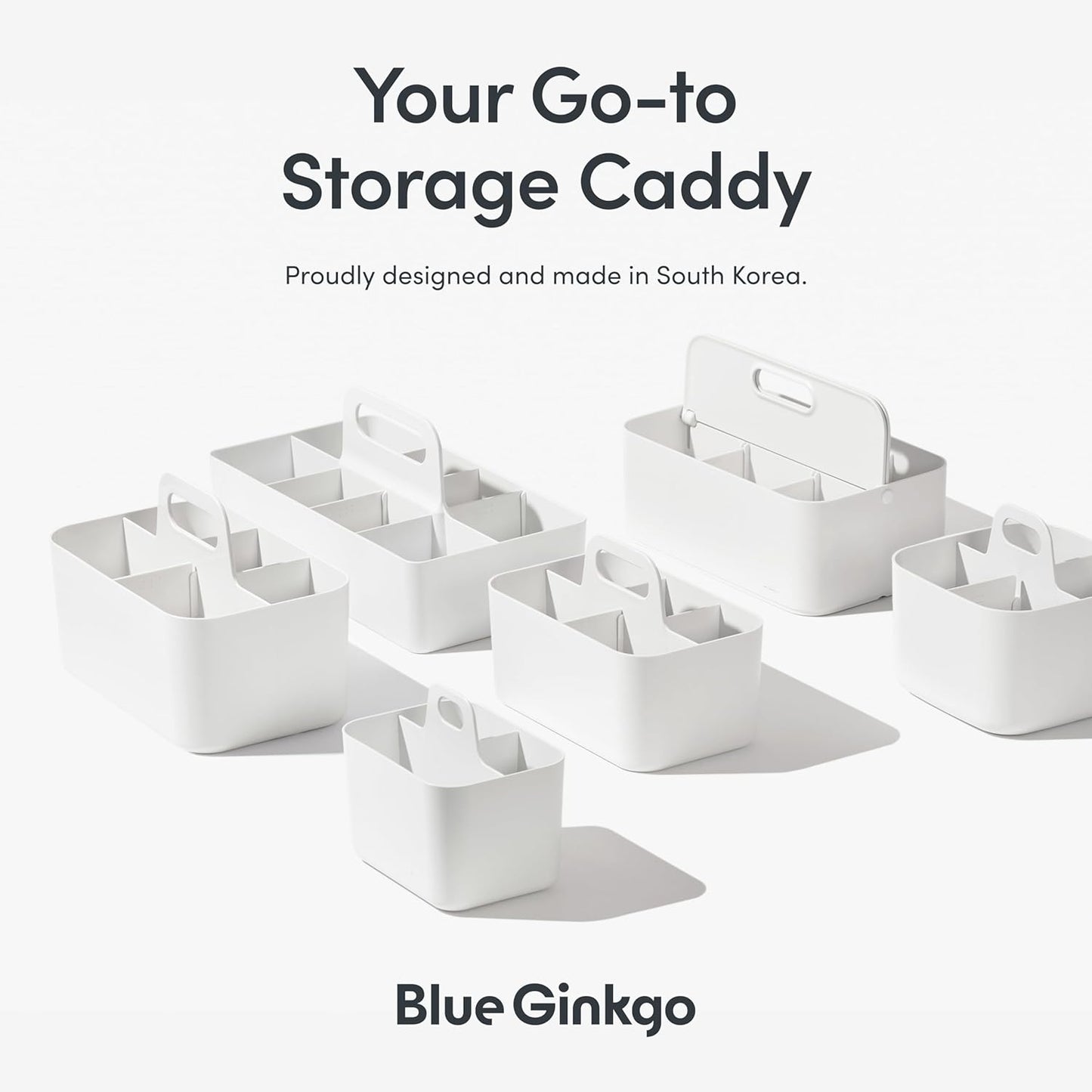 BLUE GINKGO Stackable Organizer Caddy – Korean-Made Portable Tote for Bathroom, Office, Crafts, or School Supplies (Long Rectangle, Gray)