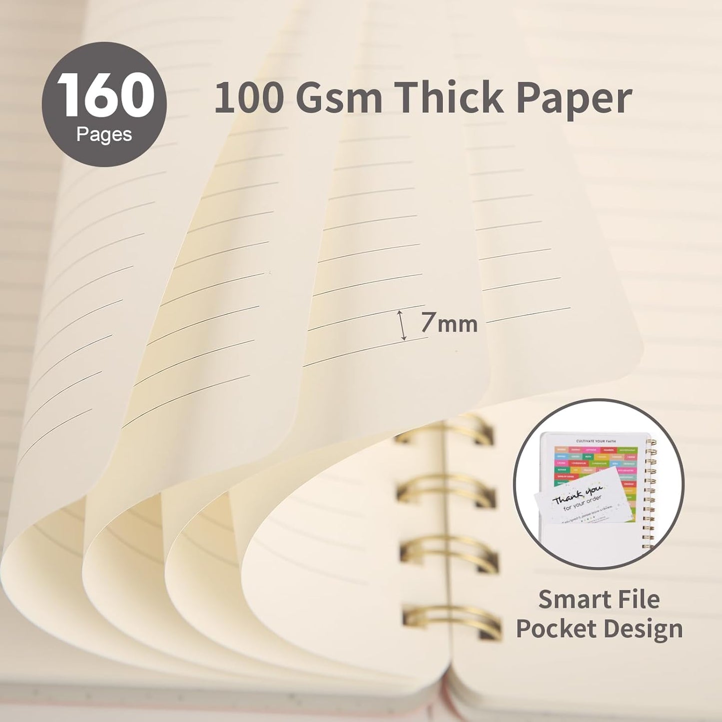Lined Spiral Notebook College Ruled A5 Journal Book for Note Taking, 160 Pages Writing Journal for Office and Home School Supplies 5.75x8.125 inch (3pack-Grey)