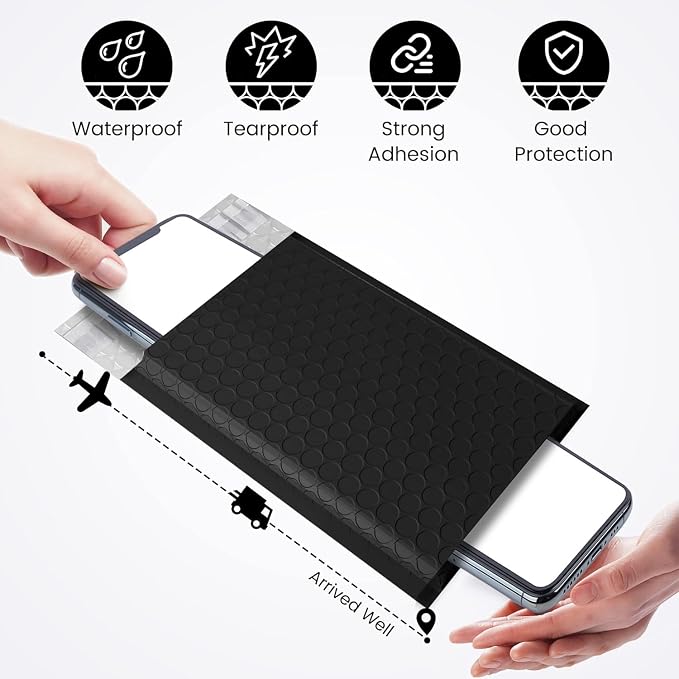 Fuxury Black Bubble Mailers 4x8" 100 Pack Waterproof Padded Envelopes Usable - Image 6