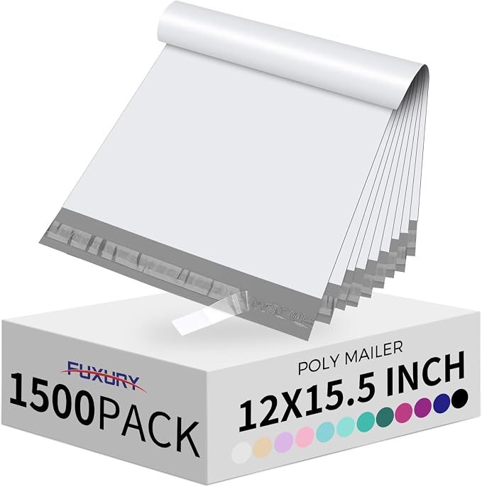 Fuxury 1500 Pcs 12x15.5" Poly Mailers, Waterproof Mailing Envelopes by Fuxury
