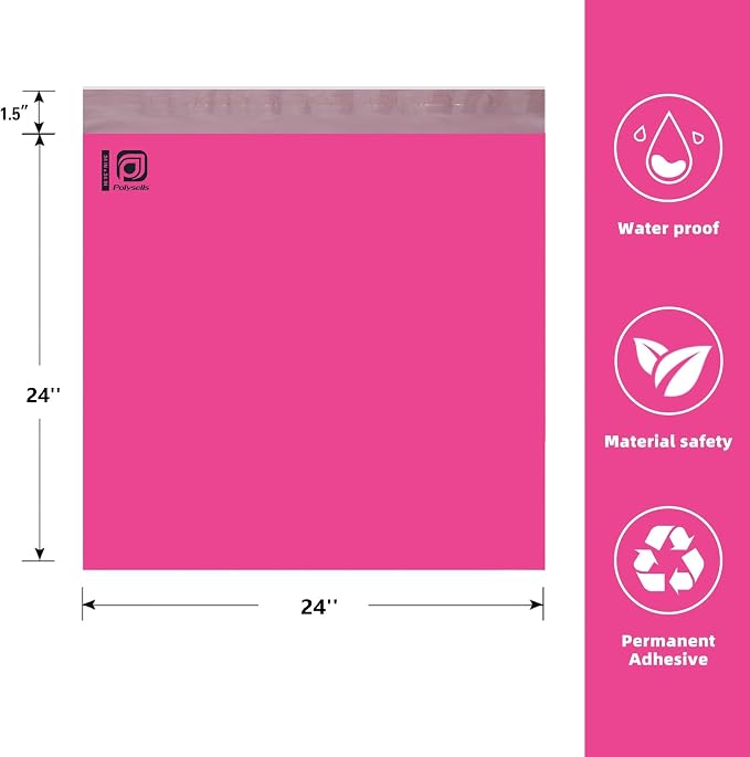 POLYSELLS 50 Pcs 24"x24" PInk Poly Mailers Shipping Envelopes, Strong Adhesive - Image 2
