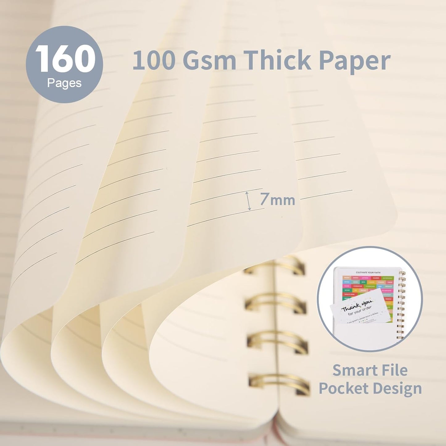 Spiral Notebook -A5 College Ruled Journal with Inner Pockets and 160 Pages,PU Leather Cover Business Journal, Twin-Wire Binding Notebook Perfect for Office & Home School Supplies - ReefBlue/NavyBlue