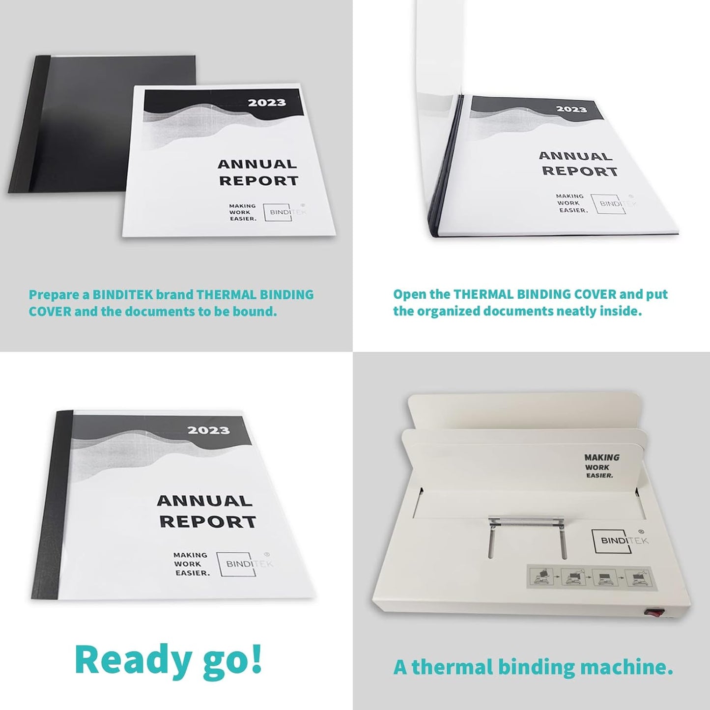 Binditek 10 Pack Thermal Binding Presentation Covers, 1/2 Inch Spine, Holds 95 Sheets, Ultra Clear Front Cover, Black Paper Back Cover, Letter Size, for Students and Coworkers