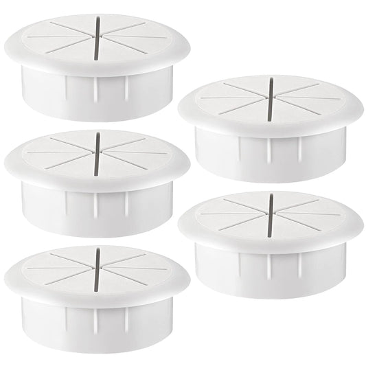 HYCC 5 Pack 2-3/8 Inch Flexible Desk Grommet,Organize Wires and Cables on Office Equipment, Computer Components, Entertainment Systems Effectively - Color: White