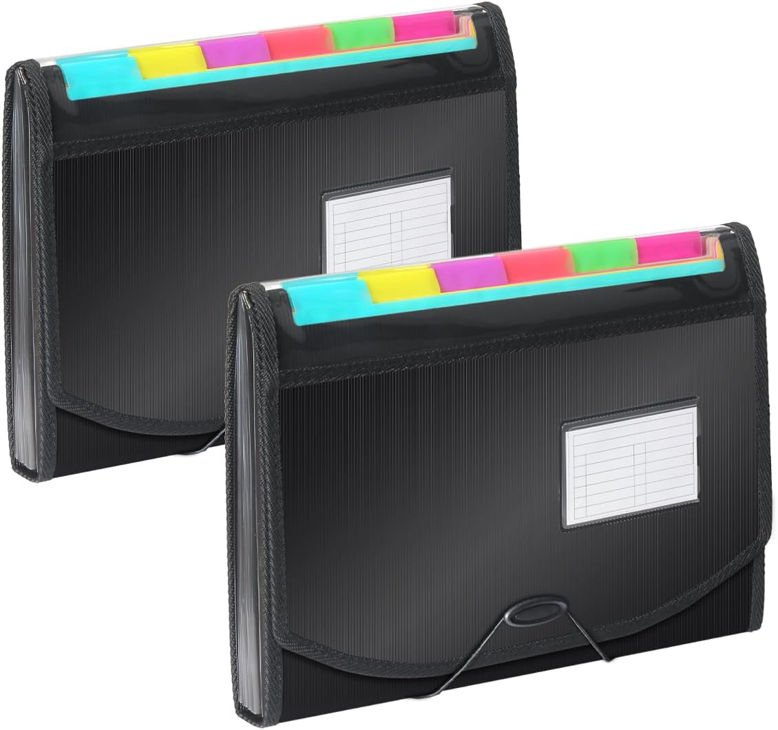 H4D Accordian File Organizer, 13 Pocket Expanding File Folder with Labels for Documents, Letter Size, 2 Packs