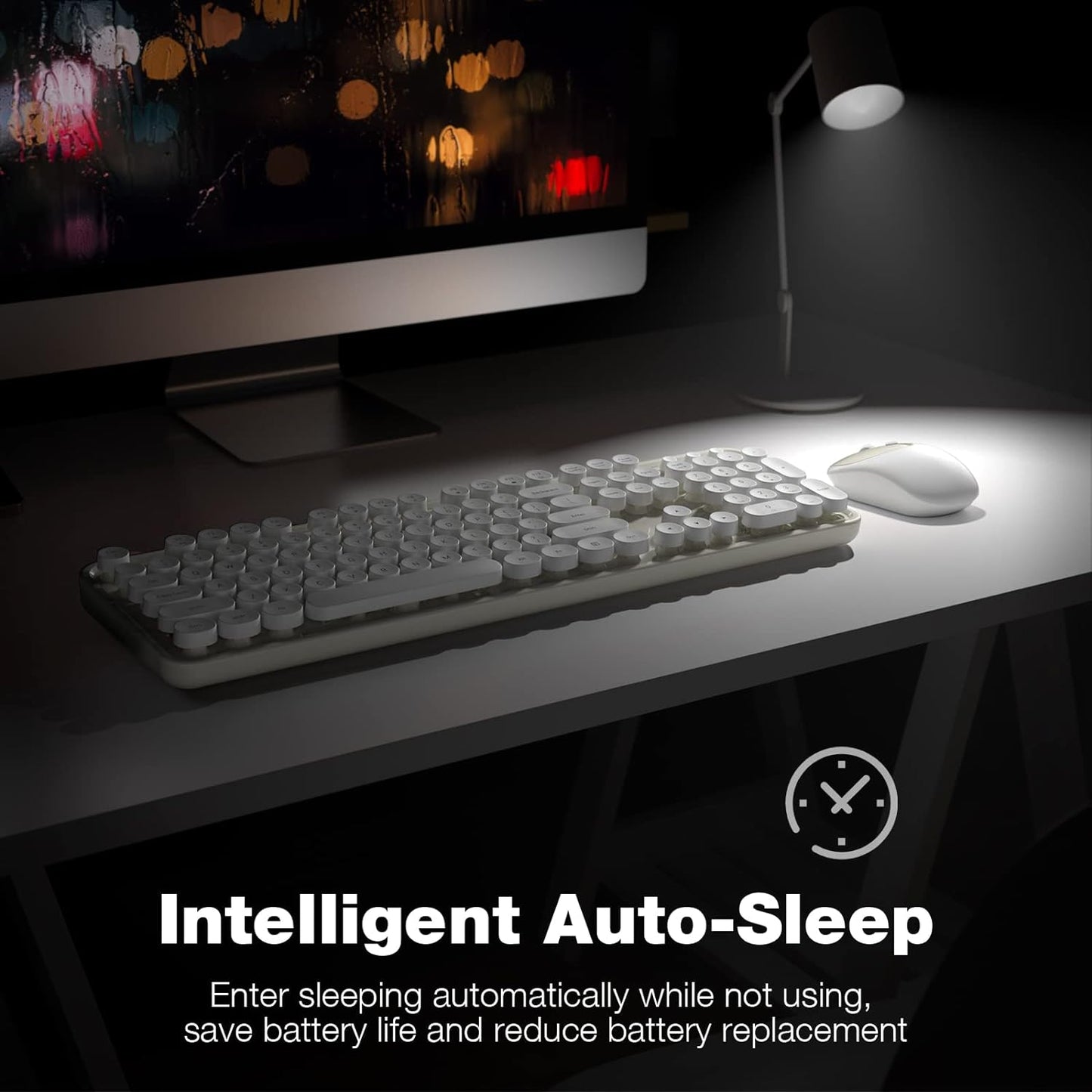 MOFII Wireless Keyboard and Mouse Combo, Milk White 2.4G Full Size Keyboard, Round Key Typewriter Keyboards and Cute Mice with 2 in 1 USB Dongle, for PC Laptop Chromebook Smart TV
