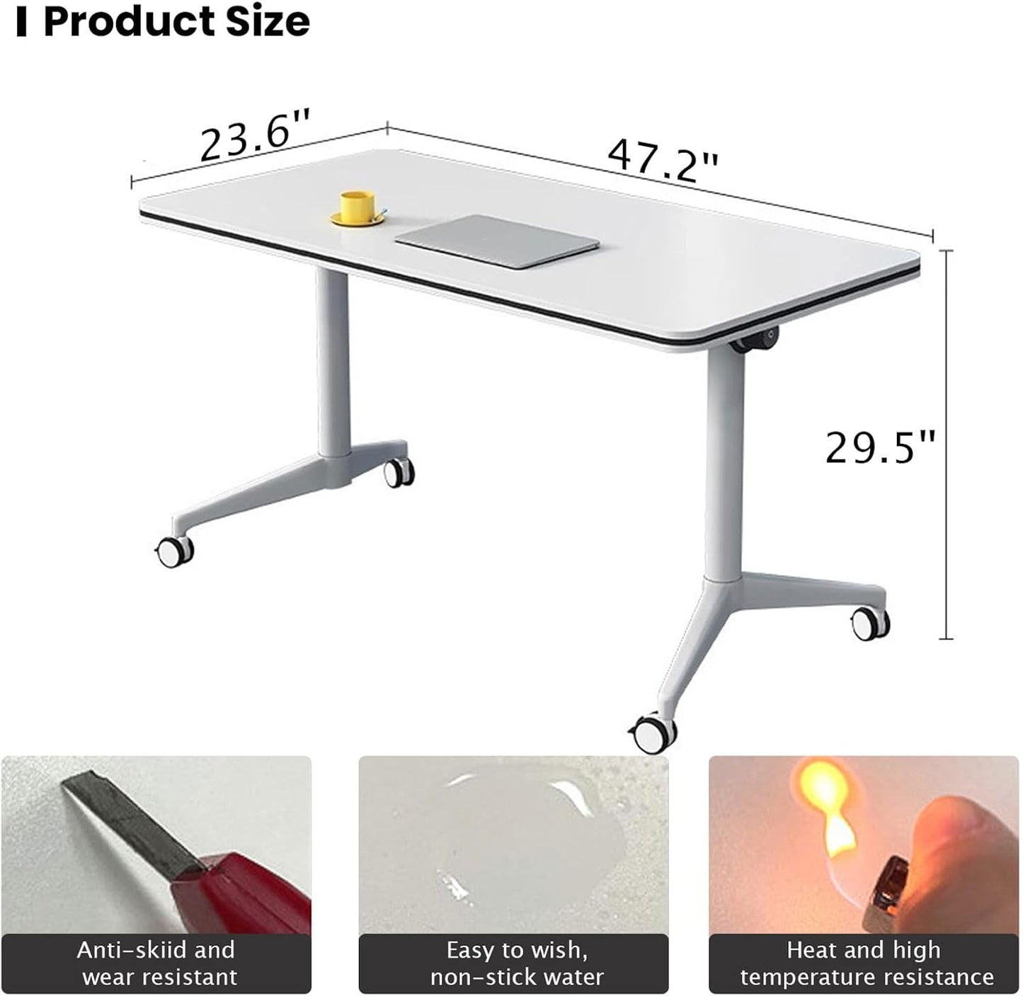 Conference Table Folding Conference Table, Modern Conference Room Table White Meeting Table Flip Top Large Mobile Training Tables, Mobile Training Seminar Tables for Office Classroom (4pack 47.2in)