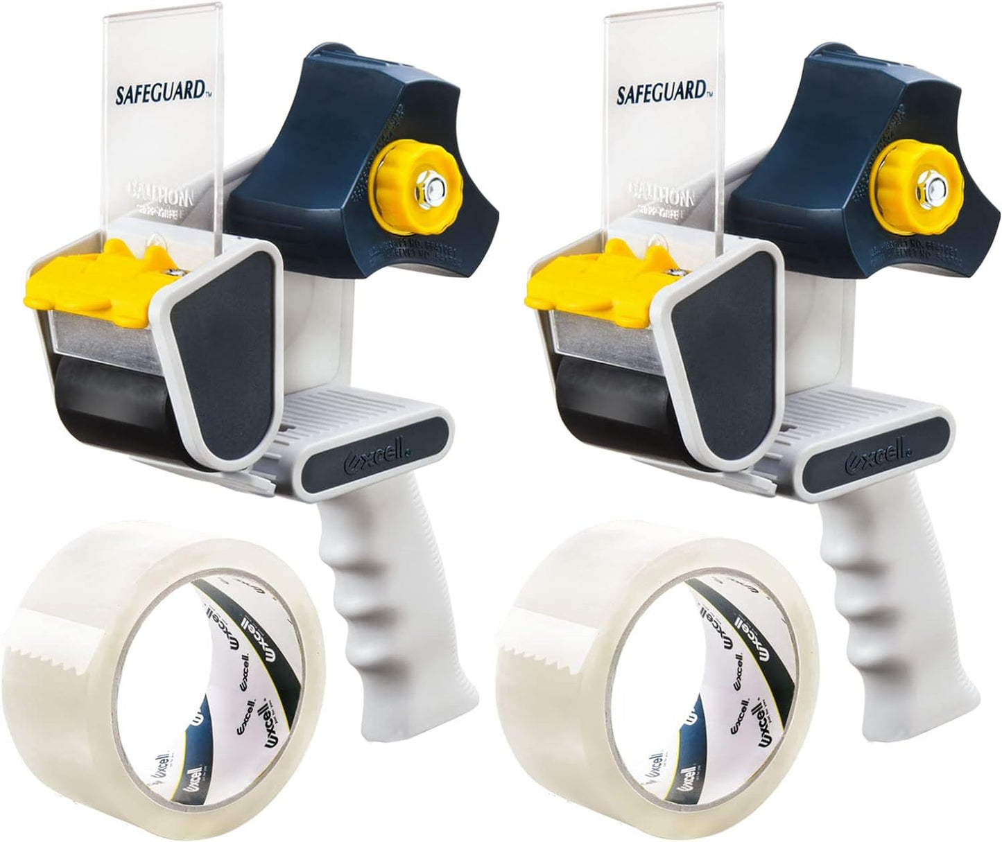 Excell EC-206 Safeguard Packing Tape Dispenser (2" Wide): Retractable Blade Cover for Safety, Push Flap for Smooth Cutting, and one-Hand use. Ideal for Shipping and Carton Sealing.(2Pack)
