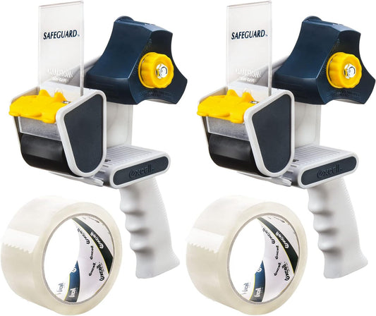 Excell EC-206 Safeguard Packing Tape Dispenser (2" Wide): Retractable Blade Cover for Safety, Push Flap for Smooth Cutting, and one-Hand use. Ideal for Shipping and Carton Sealing.(2Pack)