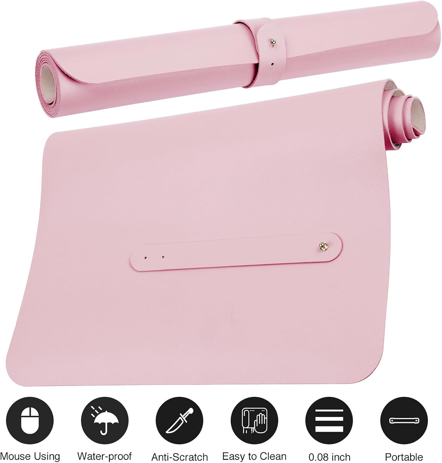 Boutilon Leather Desk Pad Protector,Non-Slip Mouse Pad,Laptop Desk Pad,Office Mouse Mat,Waterproof Leather Desk Blotter,Desk Writing Pad for Office and Home (M-Light Pink,30"x14")