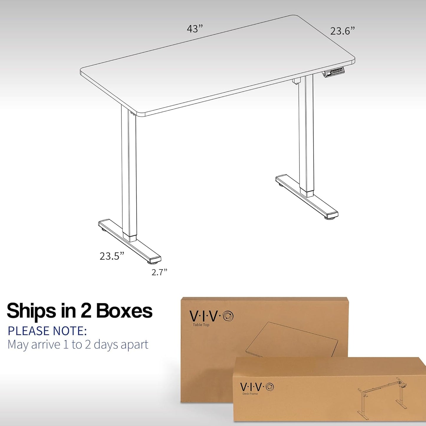 VIVO Electric 43 x 24 in Standing Desk, Memory Height Adjustment, 1B Series, One-Piece Dark Walnut Top, Black Frame, DESK-KIT-1B4D